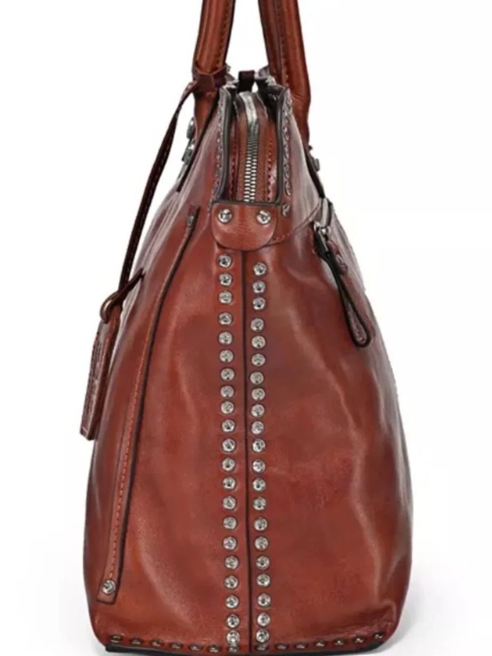 NWT OLD TREND COGNAC LEATHER SOULD STUD SATCHEL